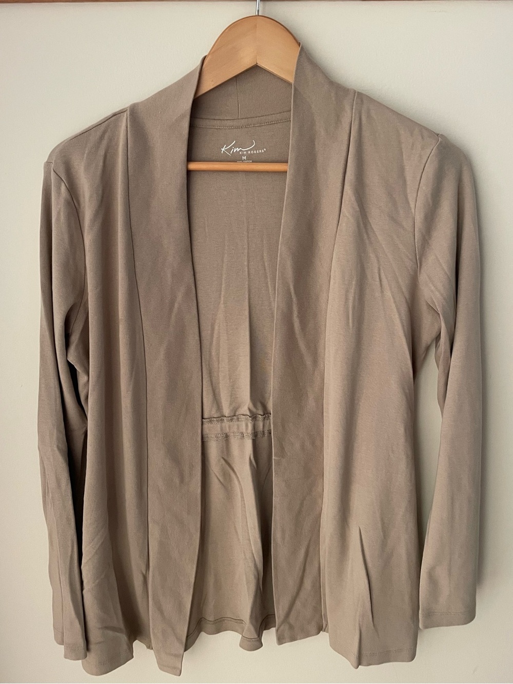 Kim Rogers Open Front Lightweight cotton Cartigan in Taupe